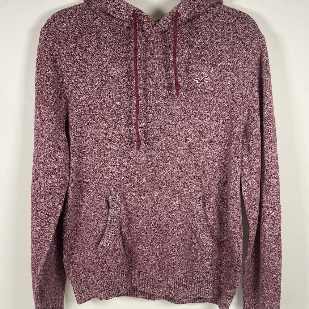 Vintage Hollister Men's Marled Knit Pullover Hoodie Burgundy Red Large